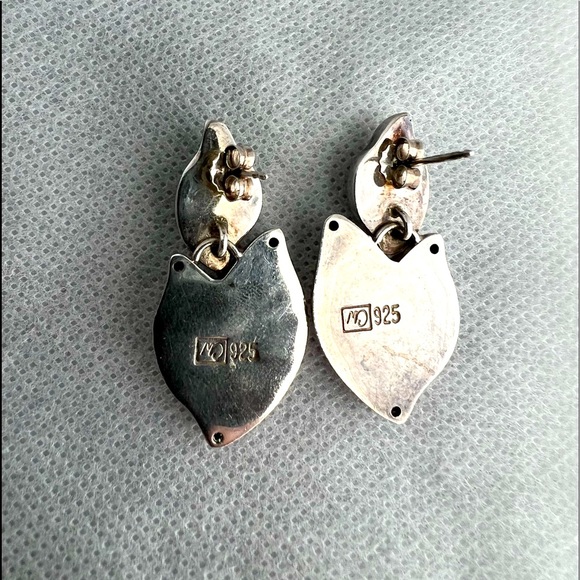 925 Silver Heart Flower Floral Leaf Abstract Art Statement Earrings VTG Jewelry - Picture 4 of 8